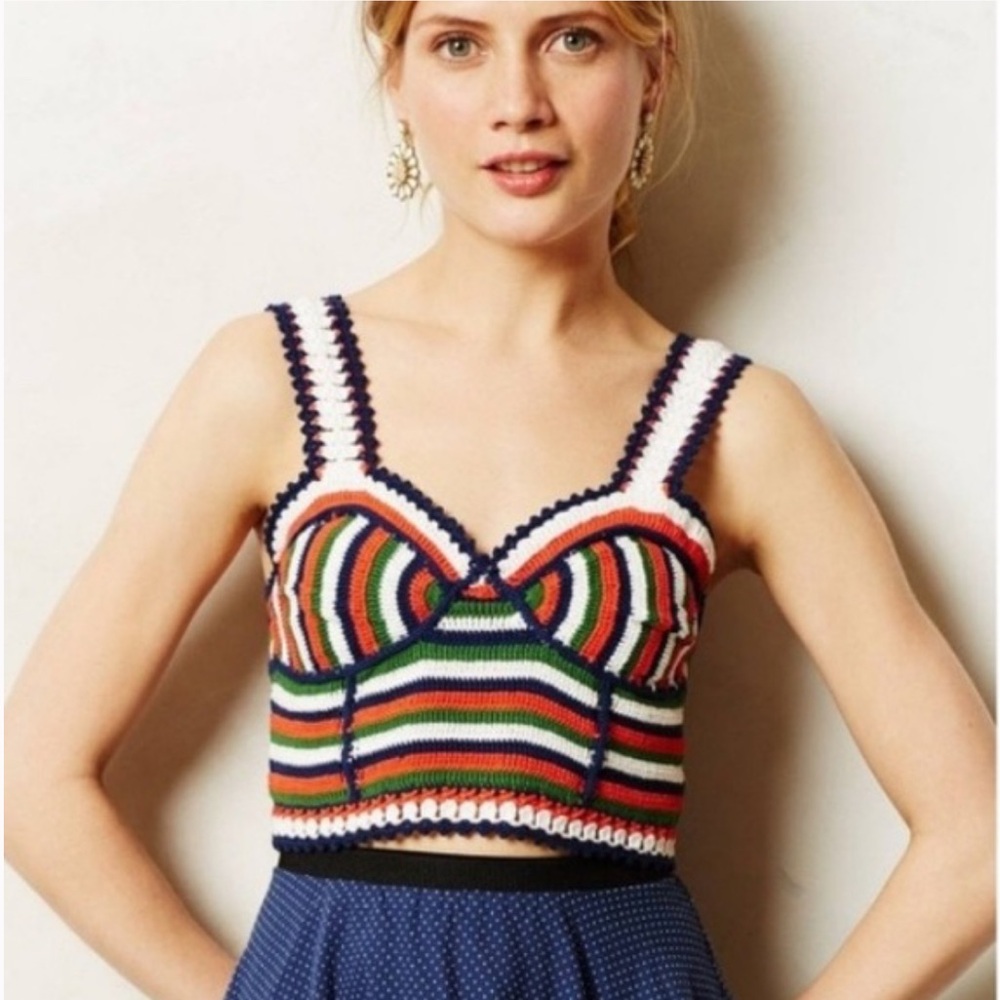 Anthropologie Moth Crochet Stripe Crop Top Size Small NWT